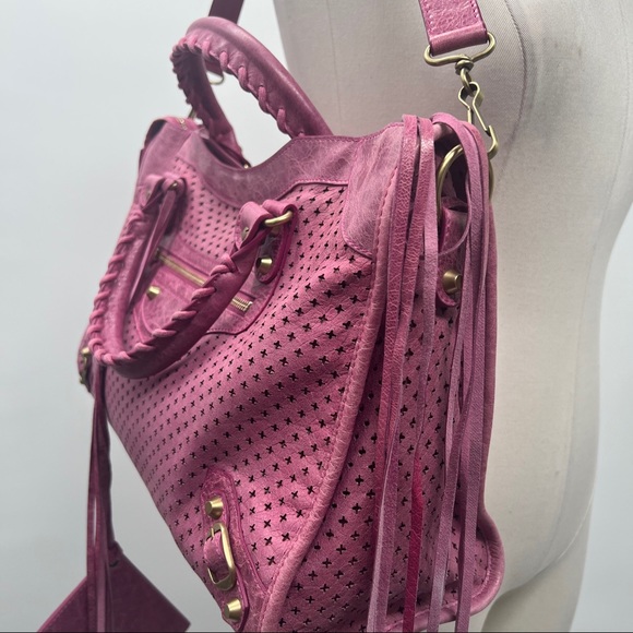 BALENCIAGA Purple Pink Perforated Fuchsia Leather GIANT GOLD HW MINI CITY BAG - Picture 3 of 15